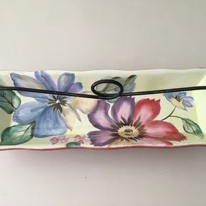 Pfaltzgraff “Flower Market” rectangular dish and metal rack